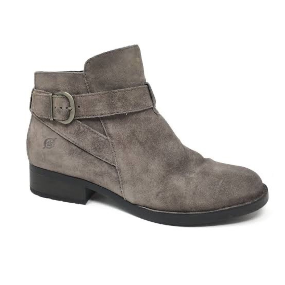 Born Brown Suede Ankle Boots Buckle Strap Side Zip F11417 Womens 11M